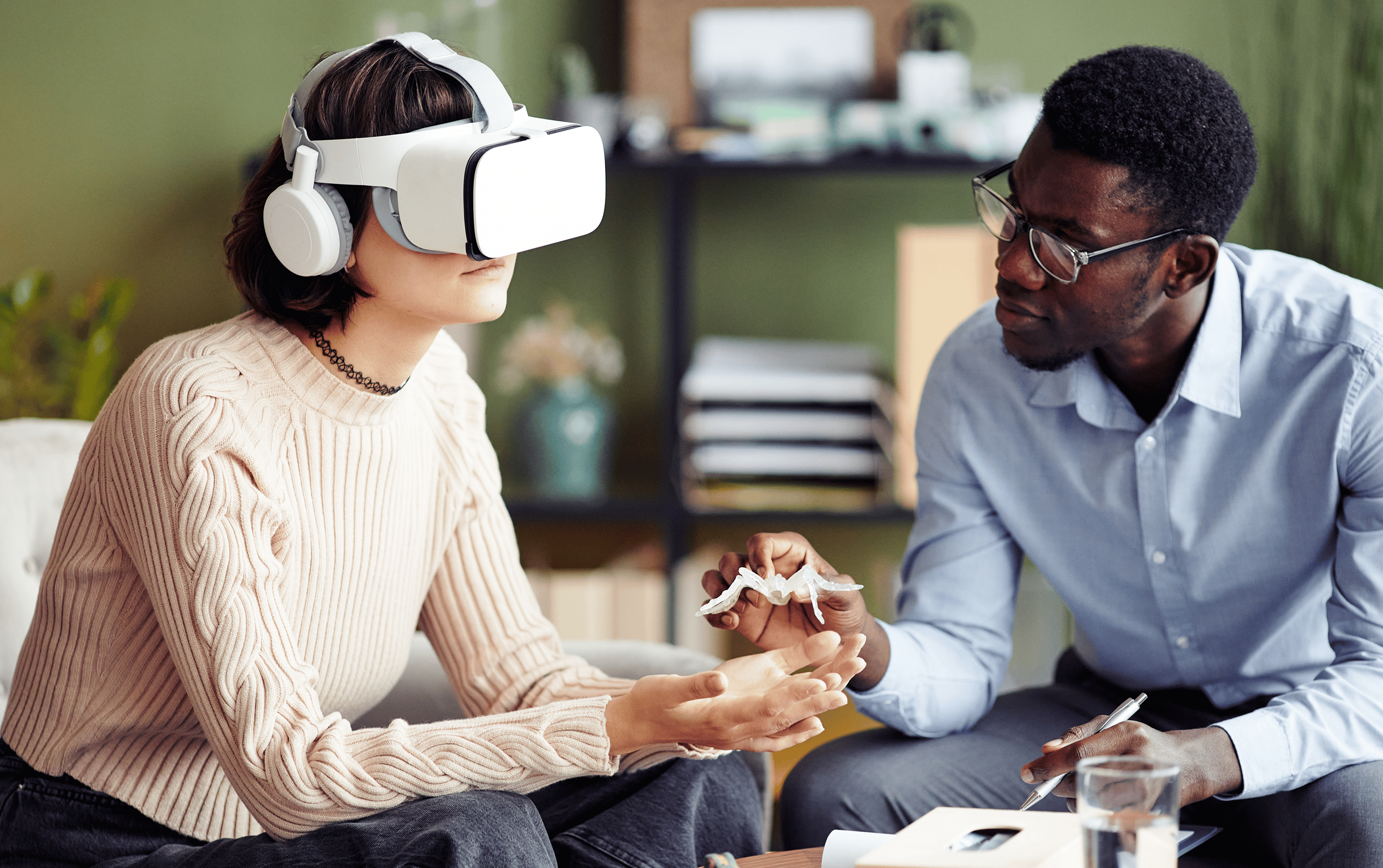When searching for images related to virtual reality therapy for mental health, consider using keywords like "virtual reality therapy mental health," "VR therapy benefits," and "VR mental health sessions."